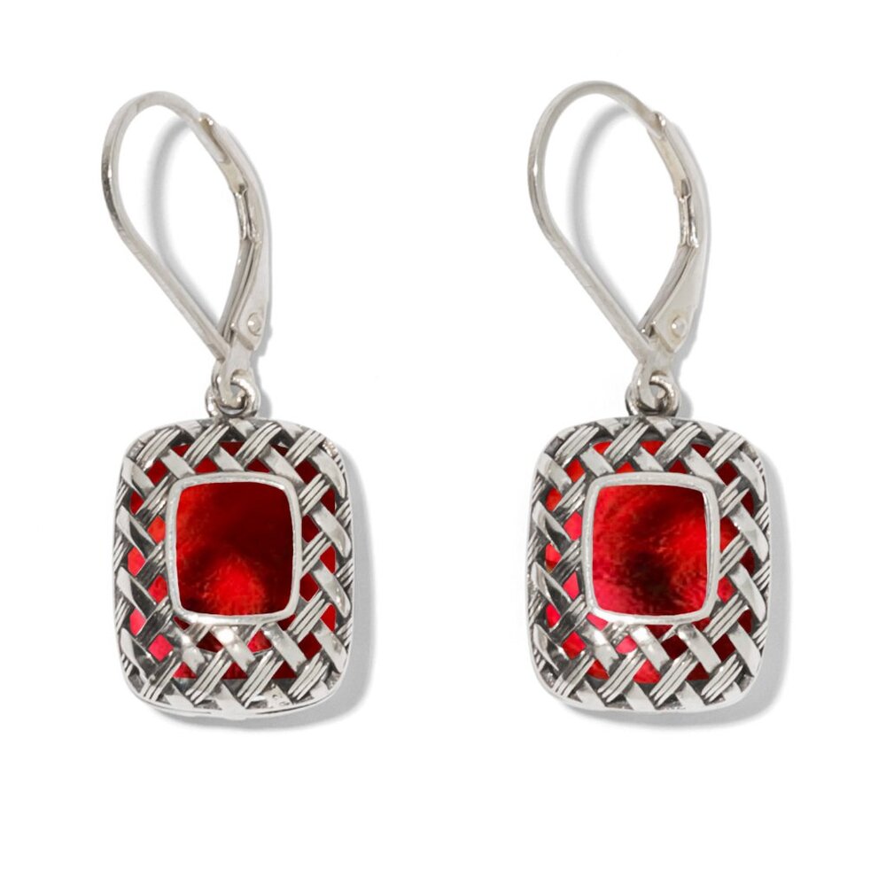 Recycled Vintage 1940s Red Beer Bottle Vintage Quilted Square Leverback Earrings